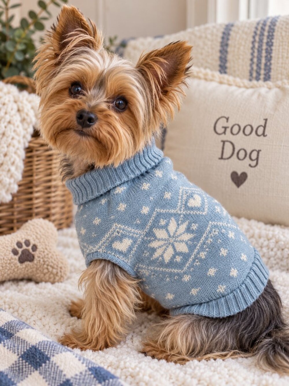 Draper James XS Dog Sweater Blue Fair Isle Snowflake Heart Knit